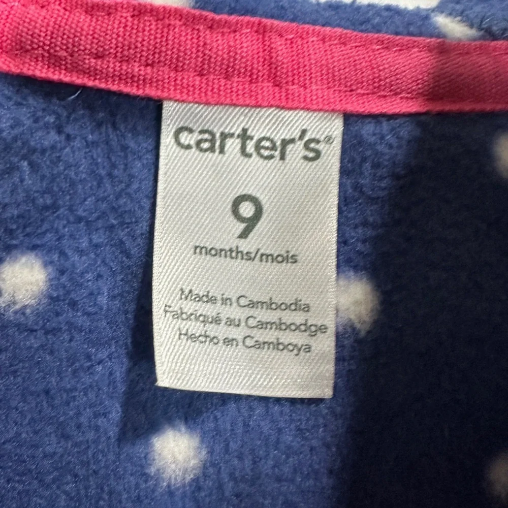 Carter's Infant Girls Fleece Vest Full Zip Up blue pokla dot, sz 9 months GUC‎